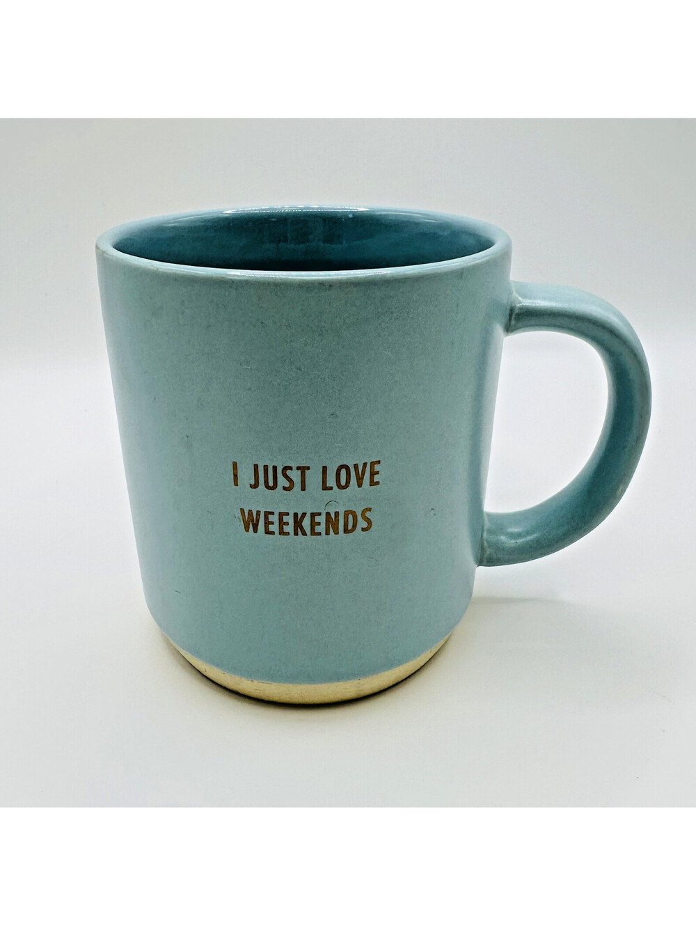 I Just Love Weekends Gold Lettering Blue Stoneware Coffee Mug Tea Cup Threshold